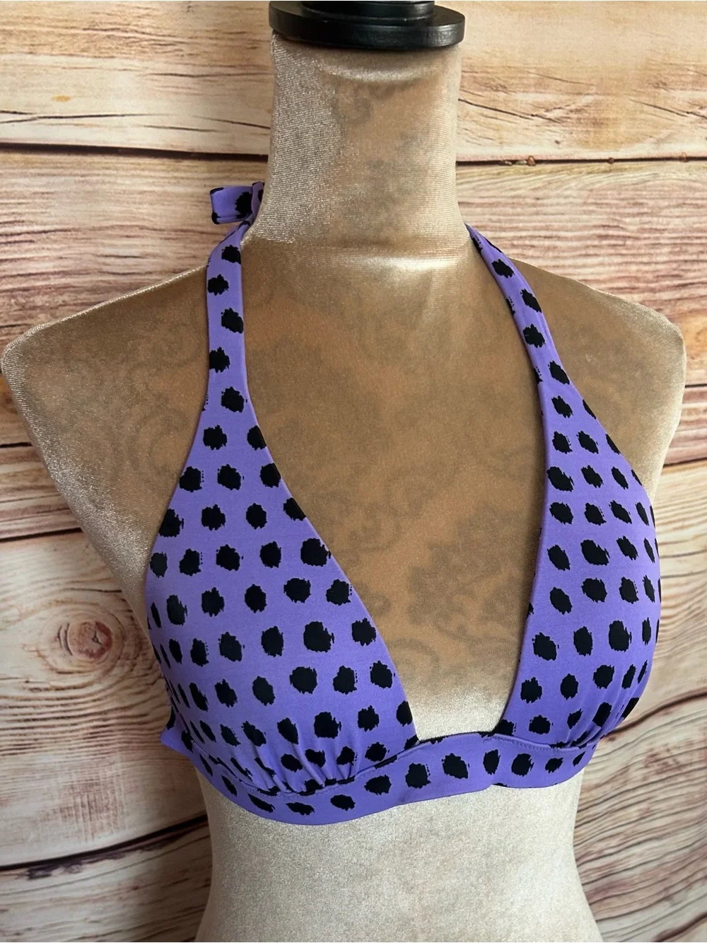 Victoria’s Secret Purple Black Polka Dot Padded Swim Bikini Top M
